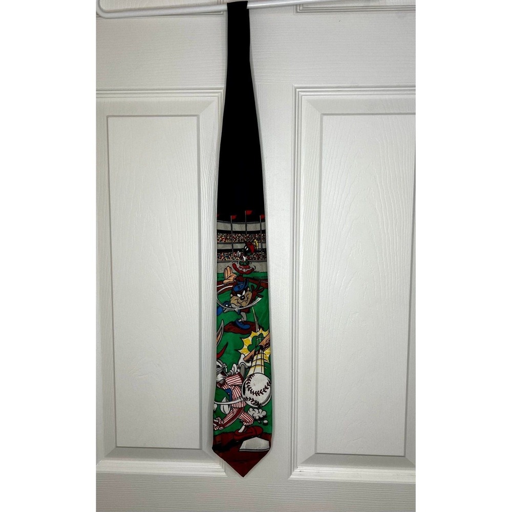 Looney Tunes Necktie Mens Multi Excellent Baseball Bugs Bunny Taz 1994 Vintage